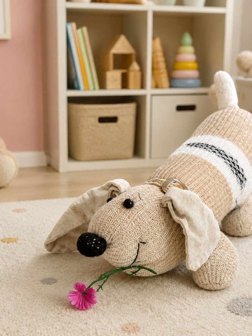 Handmade Smiling Dachshund Plush Toy Hug Pillow OOAK Knit Soft Dog Russia - Picture 2 of 8